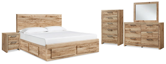Hyanna Queen Panel Storage Bed with 2 Under Bed Storage Drawer, Dresser, Mirror, Chest and Nightstand