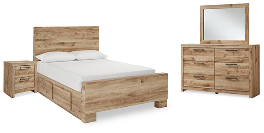 Hyanna Full Panel Bed with 2 Side Storage, Dresser, Mirror and Nightstand