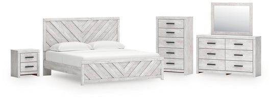 Cayboni King Panel Bed, Dresser, Mirror, Chest and Nightstand