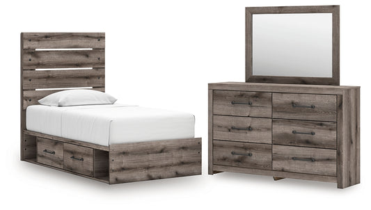 Graystorm Twin Panel Storage Bed, Dresser and Mirror