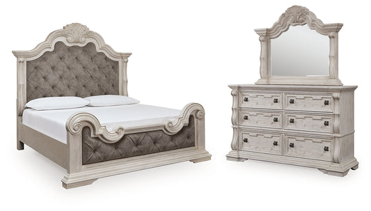 Bruchandi California King Upholstered Panel Bed with Mirrored Dresser