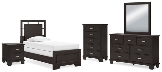 Covetown Twin Panel Bed, Dresser, Mirror, Chest and Nightstand