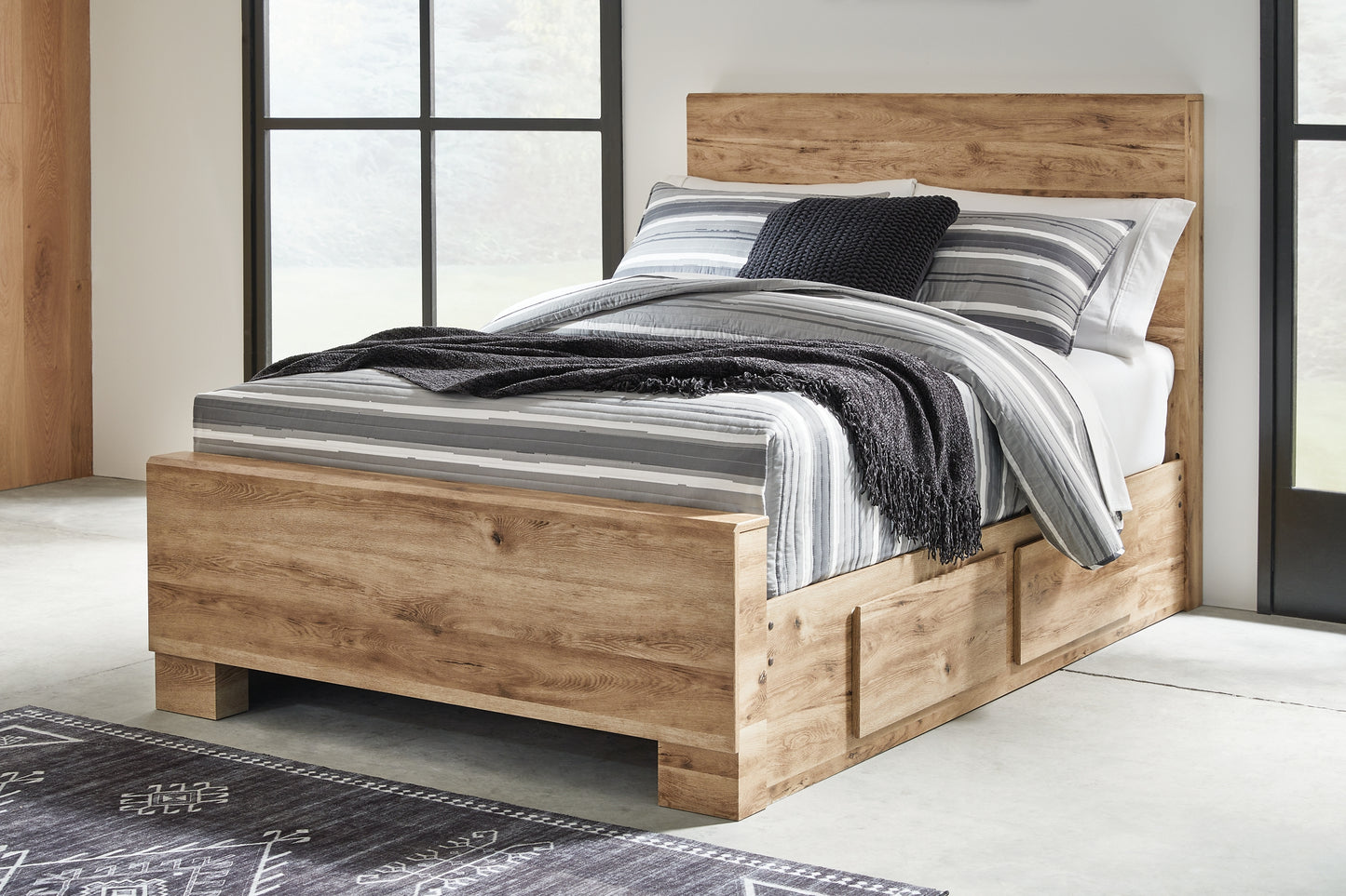 Hyanna Full Panel Bed with 2 Side Storage, Dresser, Mirror and Nightstand