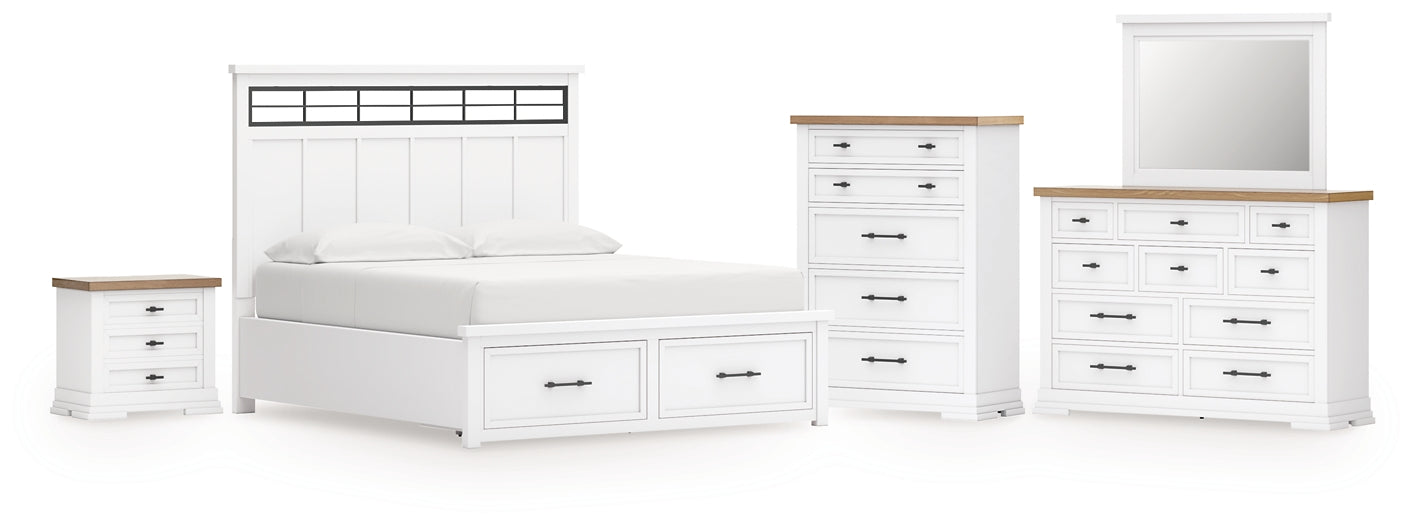 Ashbryn California King Panel Storage Bed, Dresser, Mirror, Chest and Nightstand