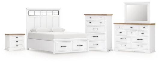 Ashbryn King Panel Storage Bed with Mirrored Dresser, Chest and Nightstand