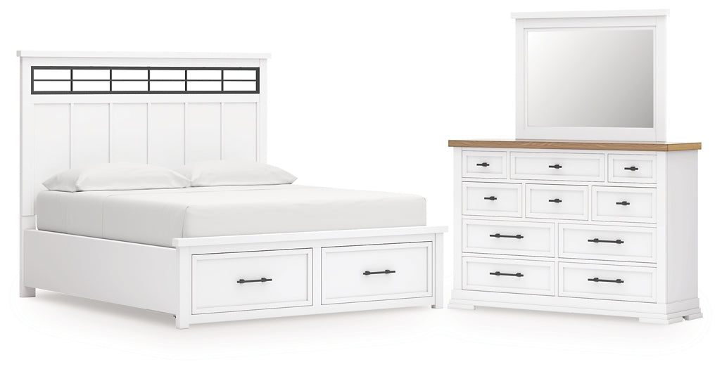 Ashbryn California King Panel Storage Bed, Dresser and Mirror