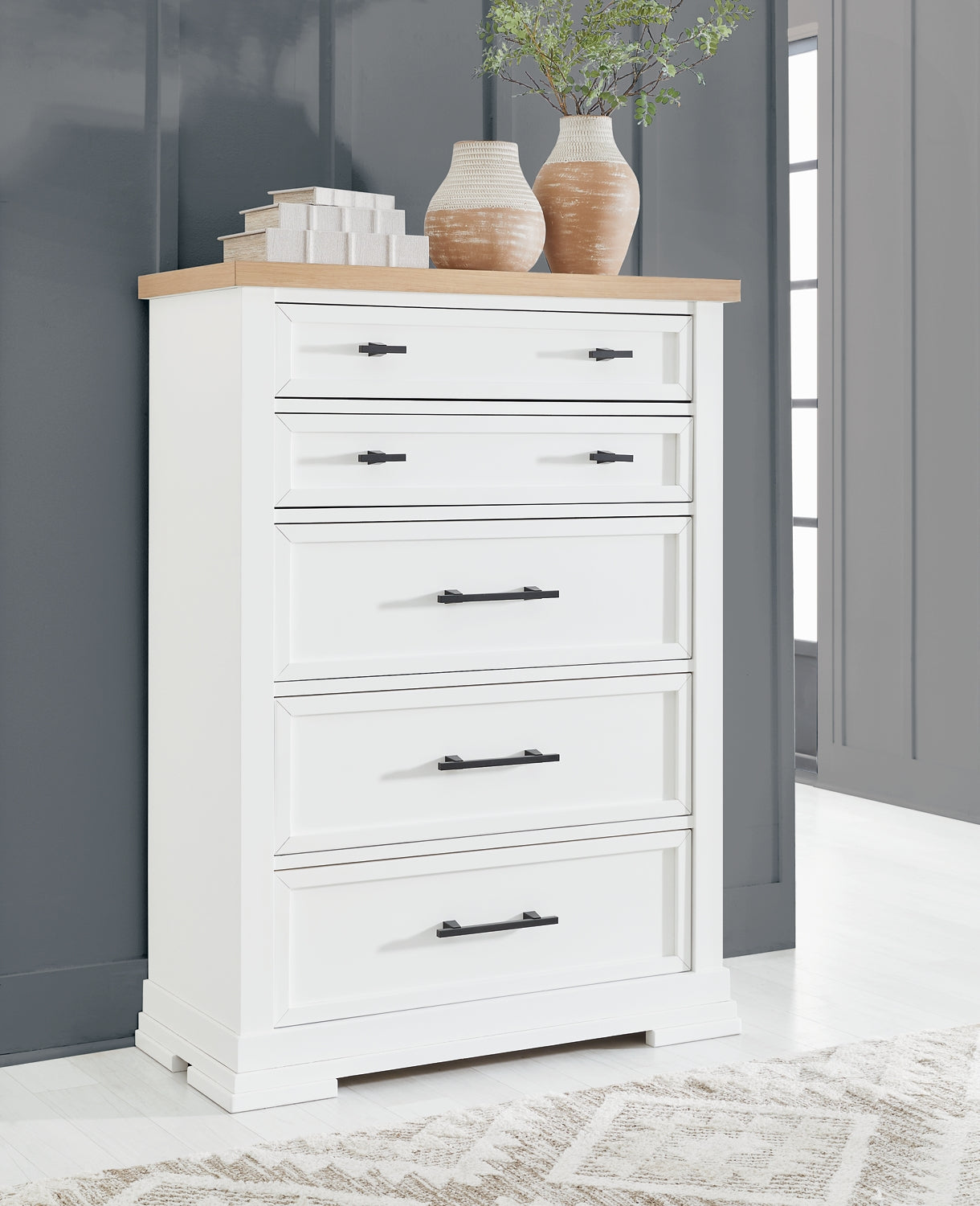 Ashbryn King Panel Storage Bed, Dresser, Mirror, Chest and Nightstand