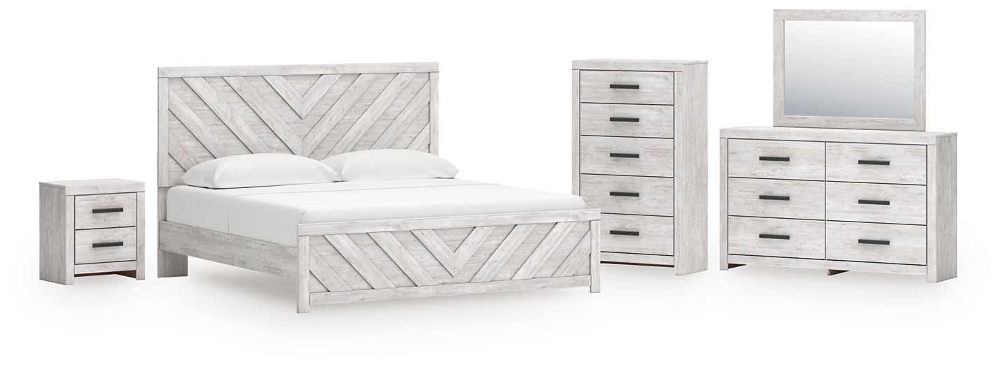 Cayboni King Panel Bed, Dresser, Mirror, Chest and Nightstand