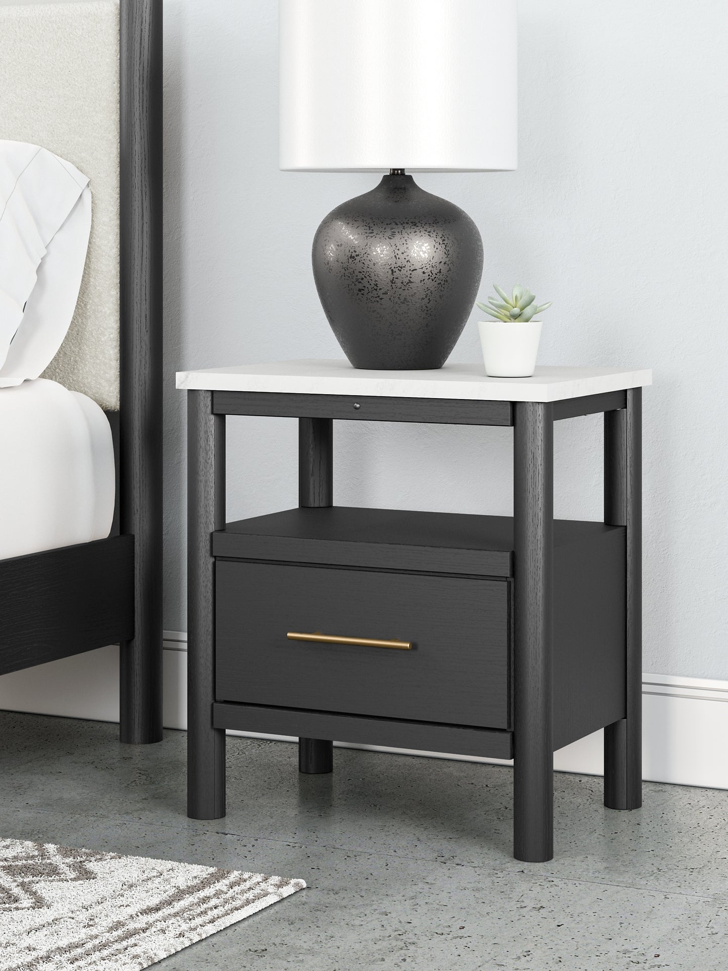 Cadmori Full Upholstered Panel Bed, Dresser, Mirror and Nightstand