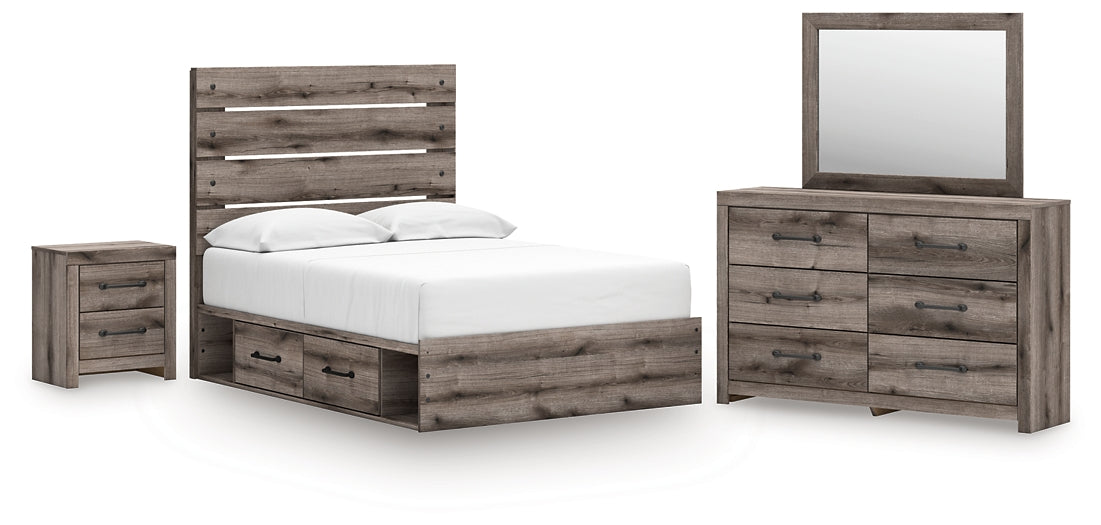 Graystorm Full Panel Storage Bed, Dresser, Mirror and Nightstand