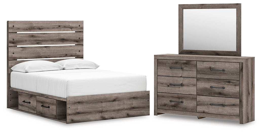 Graystorm Full Panel Bed with Storage, Dresser and Mirror