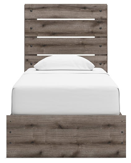 Graystorm Twin Panel Bed with Storage, Dresser, Mirror and Nightstand
