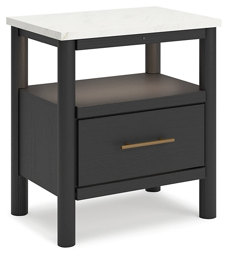 Cadmori King Upholstered Panel Bed, Dresser, Mirror and Nightstand