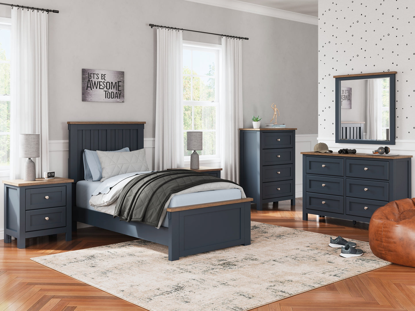 Landocken Twin Panel Bed, Dresser, Mirror, Chest and Nightstand