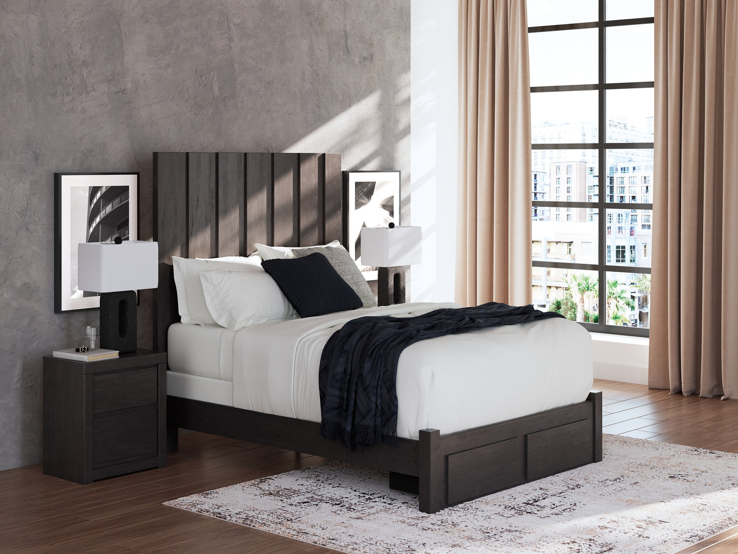 Fraluna Queen Panel Storage Bed, Dresser, Mirror and Nightstand