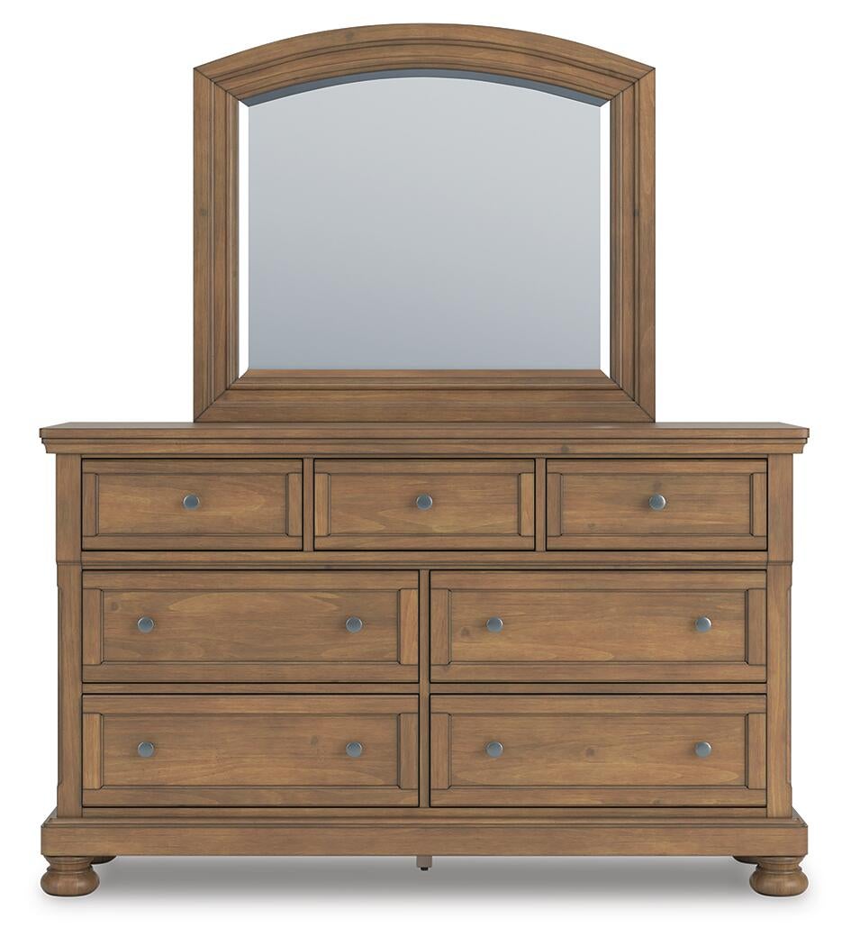 Feddinger California King Storage Sleigh Bed with Mirrored Dresser, Chest and Nightstand