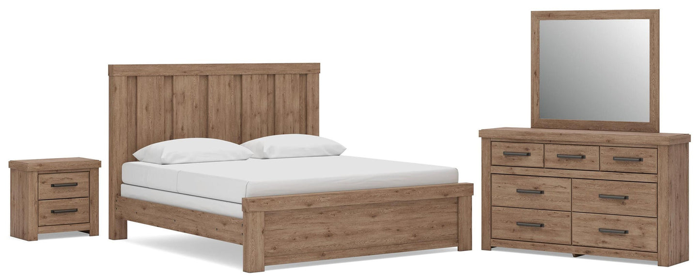 Garistyn King Panel Bed. Dresser, Mirror and Nightstand